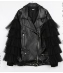 Faux leather flounce-tulle jacket