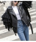 Faux leather flounce-tulle jacket