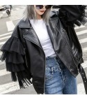 Faux leather flounce-tulle jacket