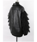 Faux leather flounce-tulle jacket