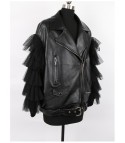 Faux leather flounce-tulle jacket