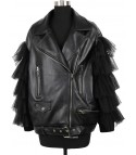 Faux leather flounce-tulle jacket