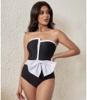 Contrasting bow one-piece swimsuit