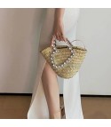 Straw bag with rhinestone handle heart