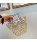 Straw bag with rhinestone handle heart