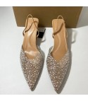 Elegant nude rhinestone cleavage heels