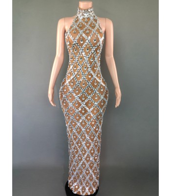 Nude diamond luxury dress long