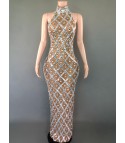 Nude diamond luxury long dress