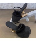 Invisible heel furry sandal