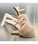 Invisible heel furry sandal