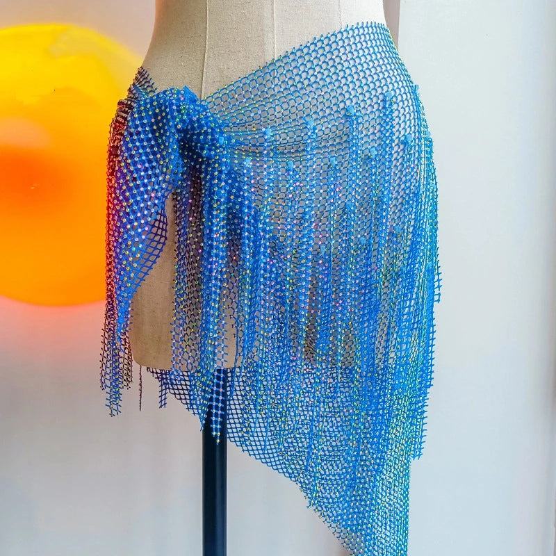 Gonna-pareo strass con frange Blu Klein | Dream Shop