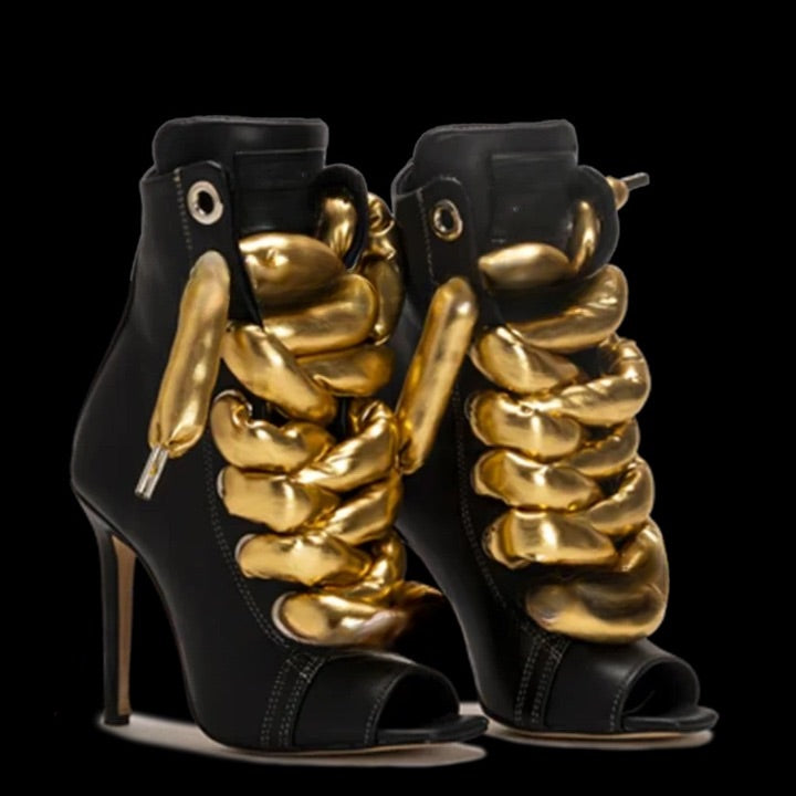Tronchetto Sportyspice nero con lacci oro metallizzati | Dream Shop