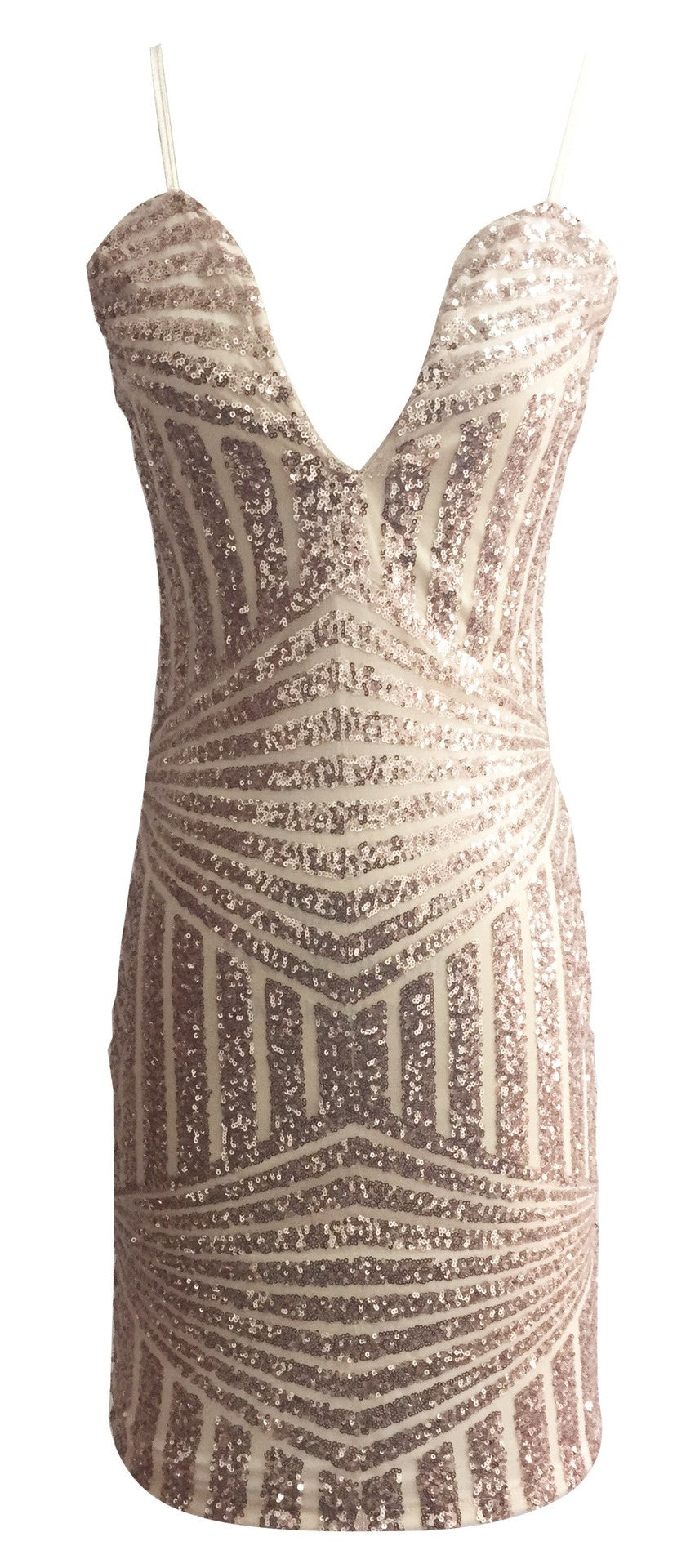 Sequin stripe V dress