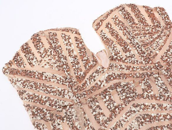 Sequin stripe V dress