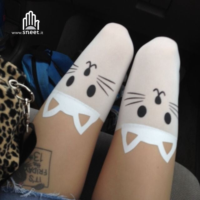 Collant cat white