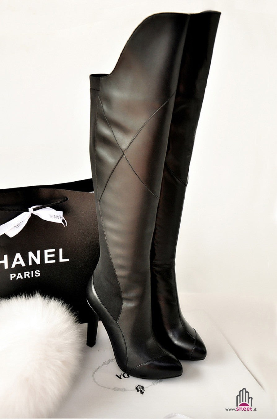 Bota de cuero de caña alta, 52 cm de altura, tacón de 10 cm