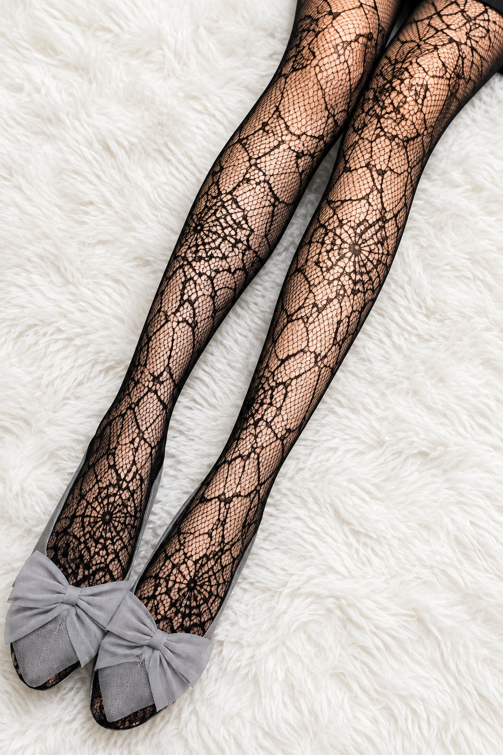 Collant ragnatela velati fantasia effetto ragnatela nero — Dream Shop
