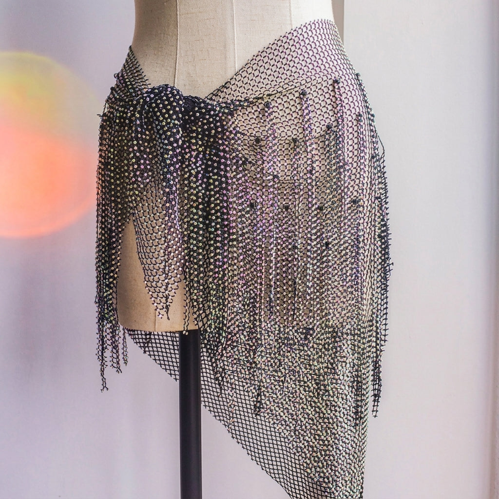 Gonna-pareo strass con frange rete gioiello | Dream Shop
