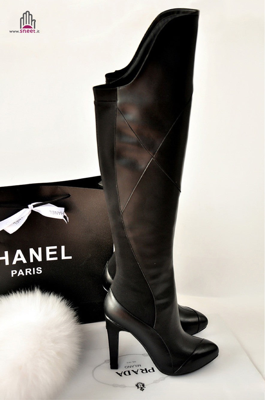 Bota de cuero de caña alta, 52 cm de altura, tacón de 10 cm