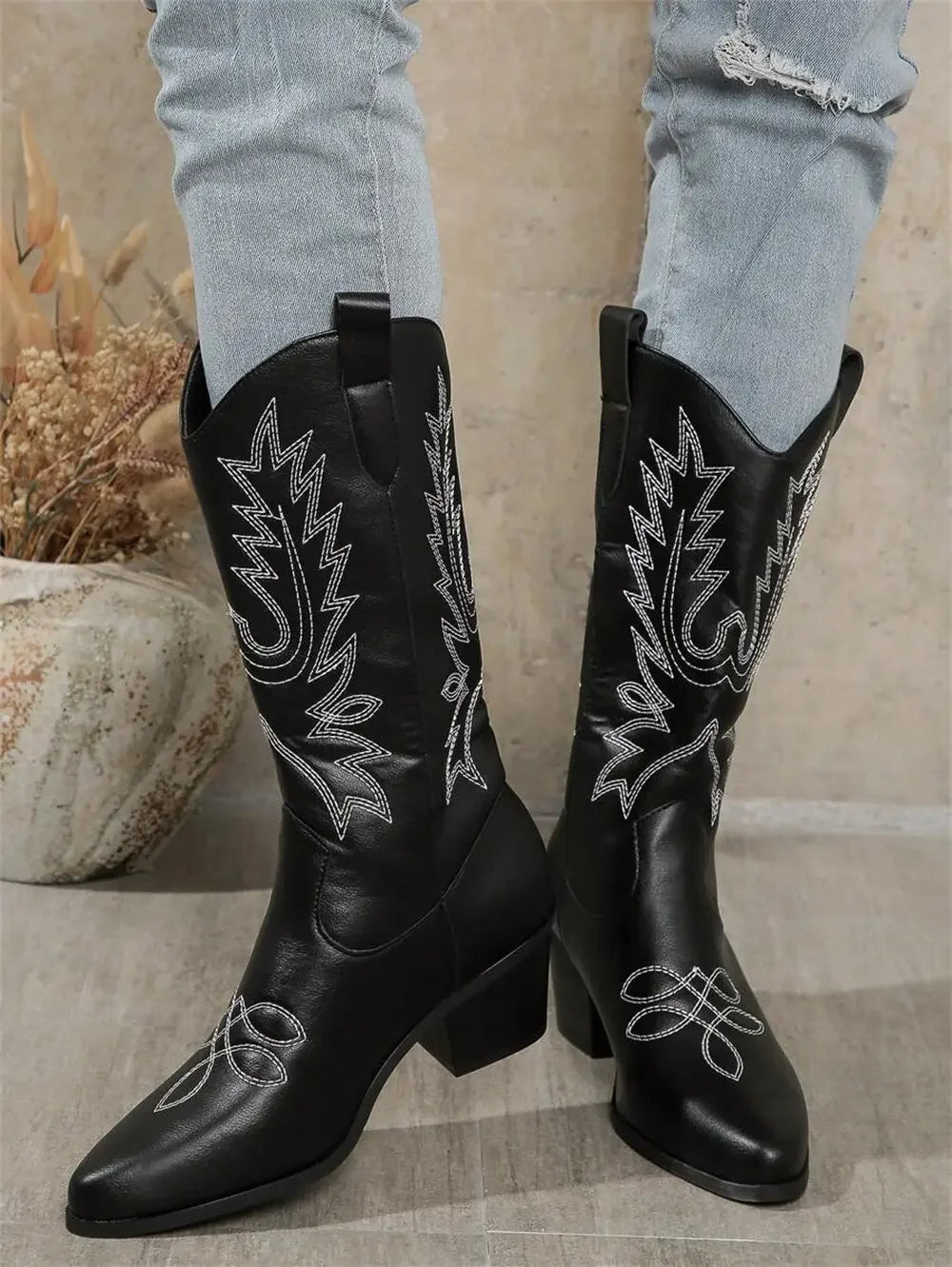 Stivale texano donna Yankee con ricami stile western tacco medio