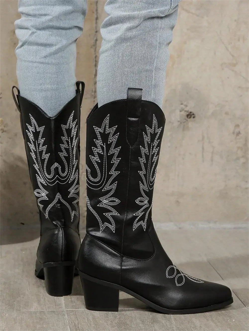 Stivale texano donna Yankee con ricami stile western tacco medio