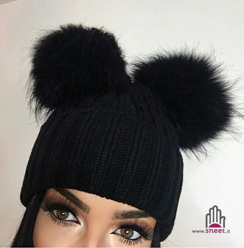 Cappellino double pon-pon adulti