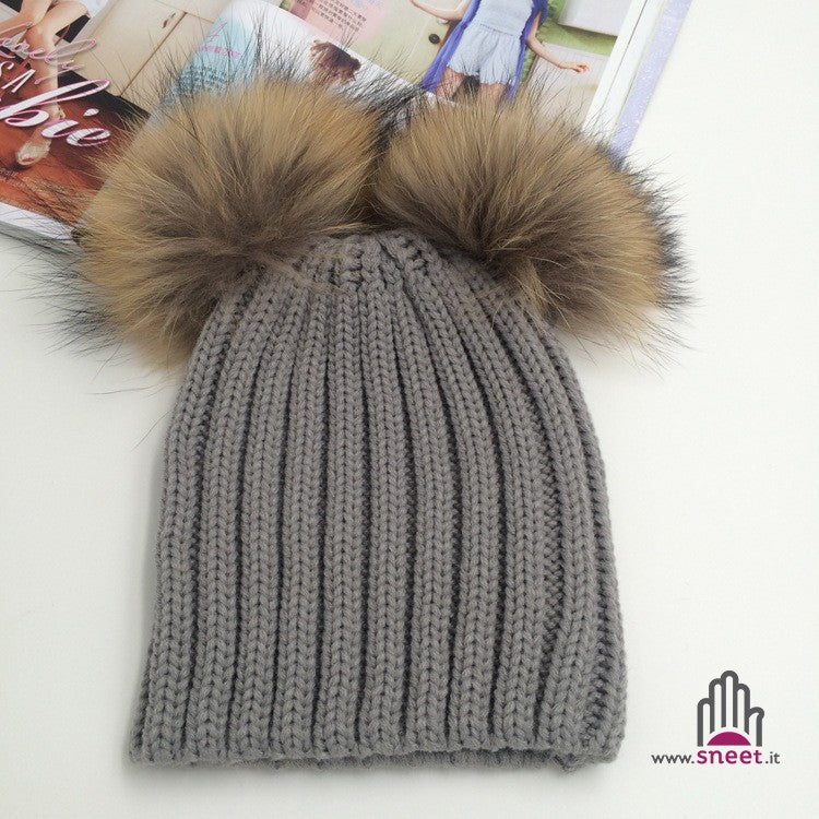 Adult double poo-pon cap