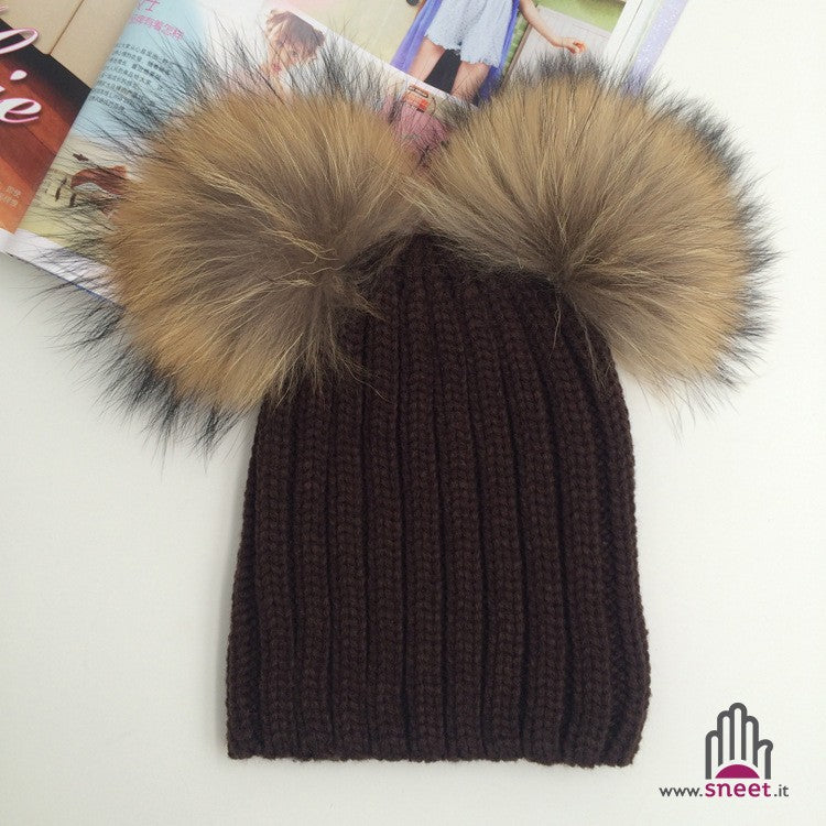 Adult double poo-pon cap