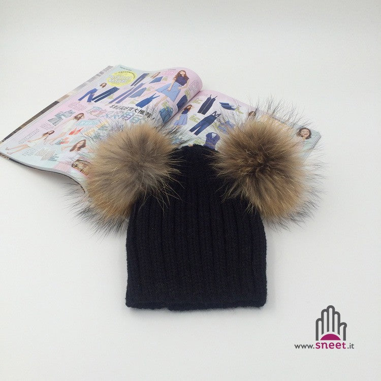 Adult double poo-pon cap