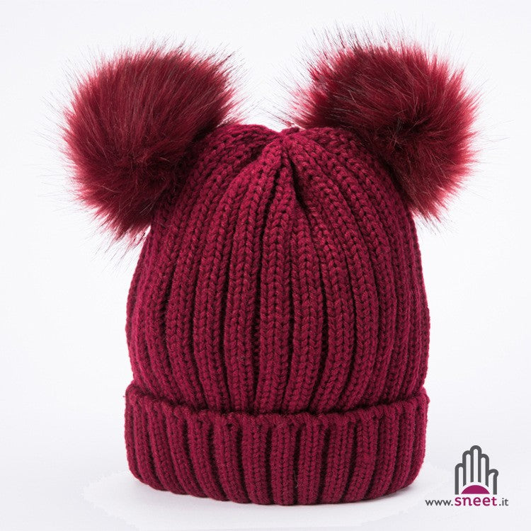 Adult double poo-pon cap