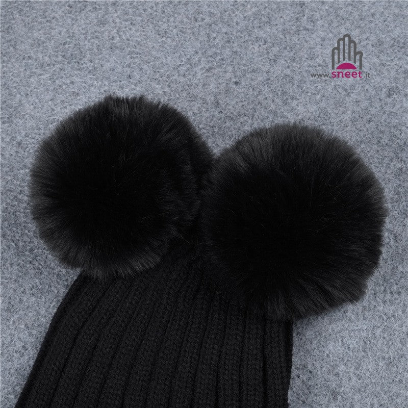 Adult double poo-pon cap