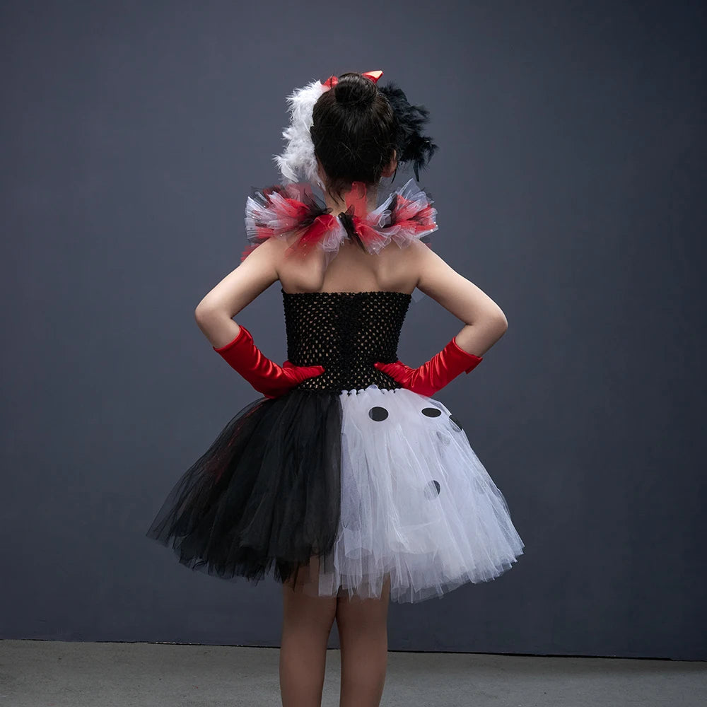 Costume dama dalmata bambina 
Abito tutù glamour con guanti