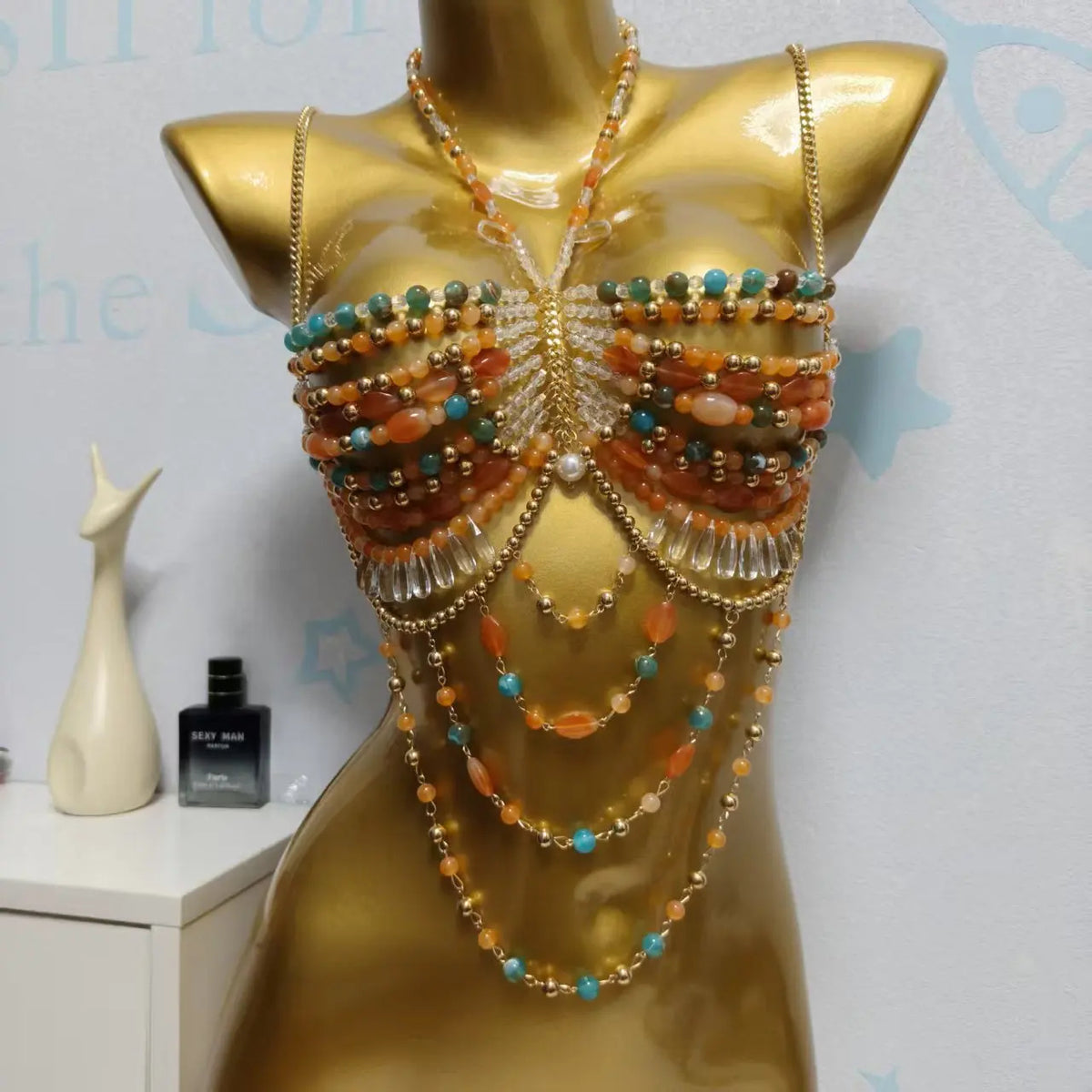Top gemme colorate — su busto dorato, vista d'insieme | Dream Shop