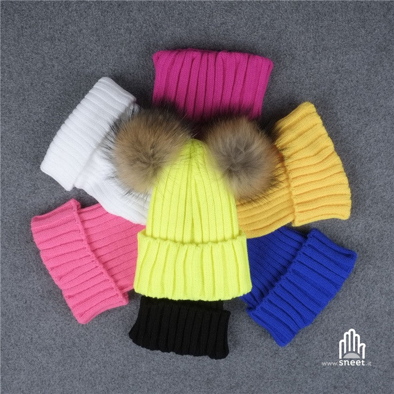 Children's double poon-pon cap