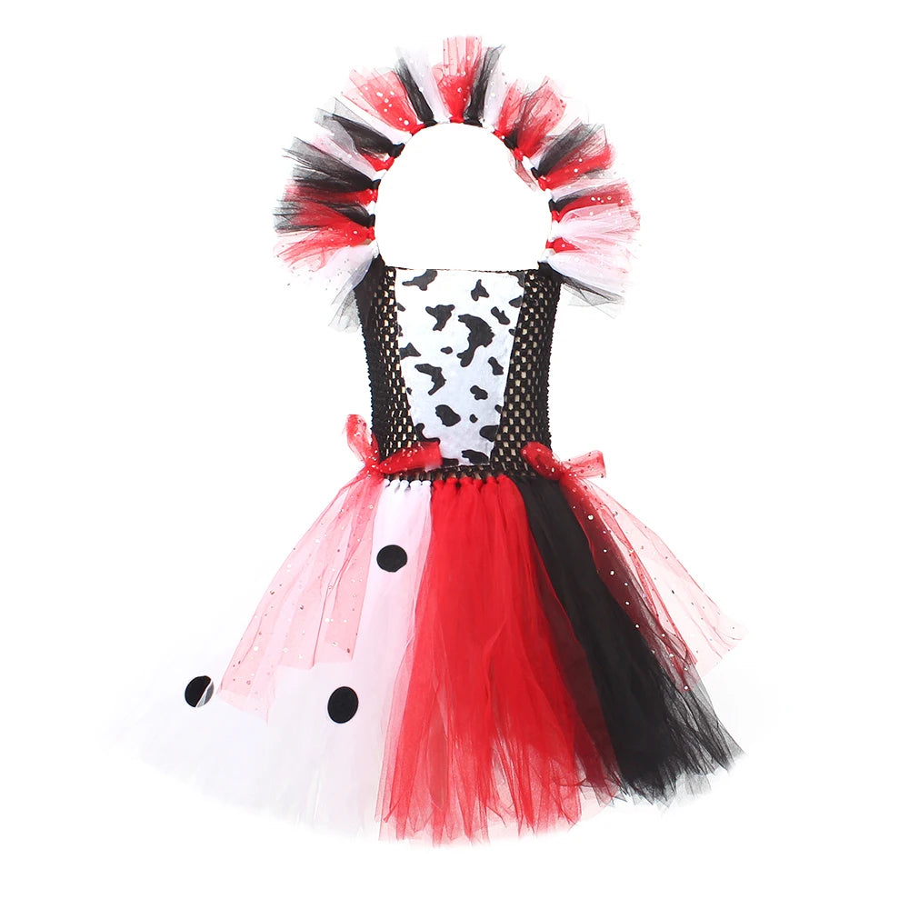 Costume dama dalmata bambina 
Abito tutù glamour con guanti