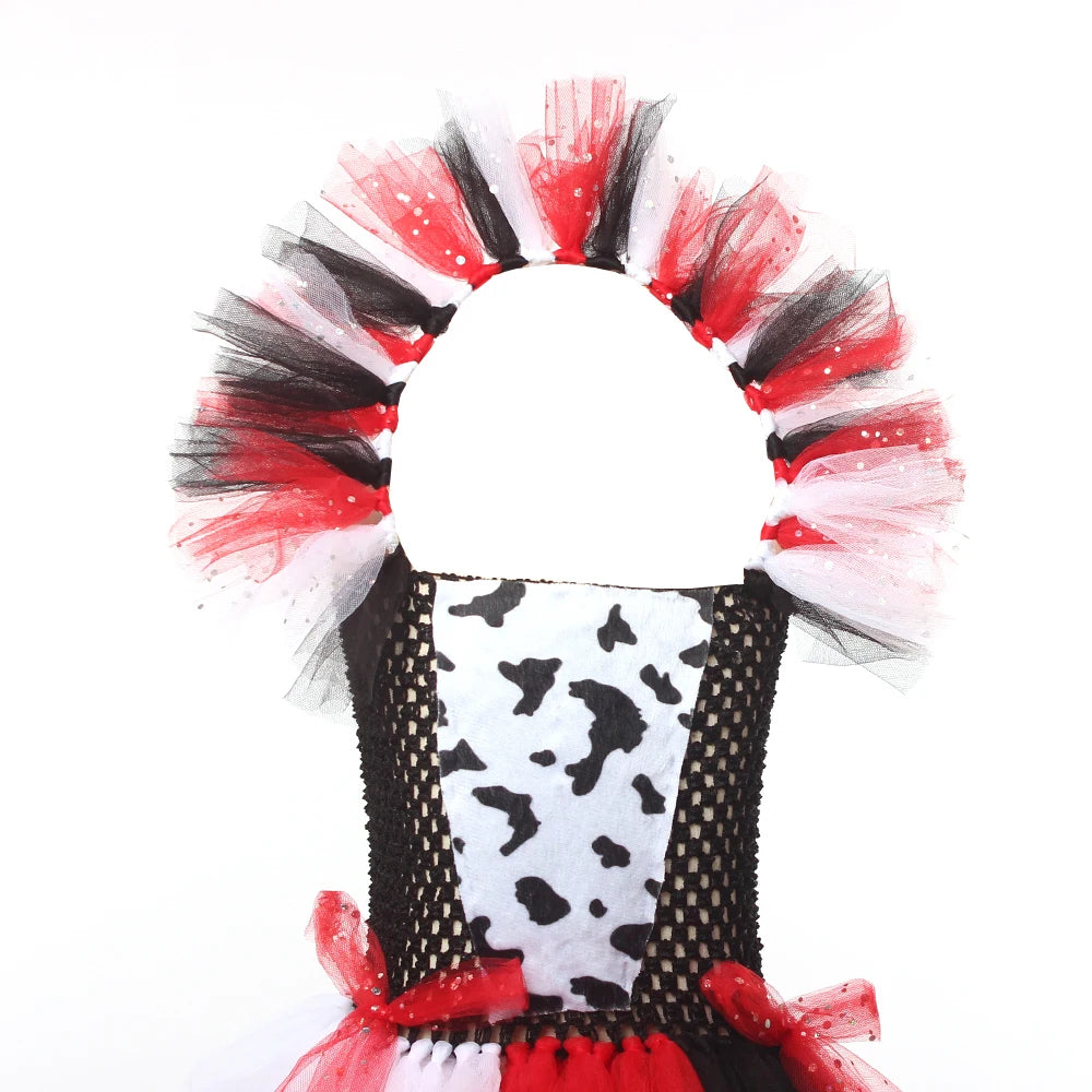 Costume dama dalmata bambina 
Abito tutù glamour con guanti