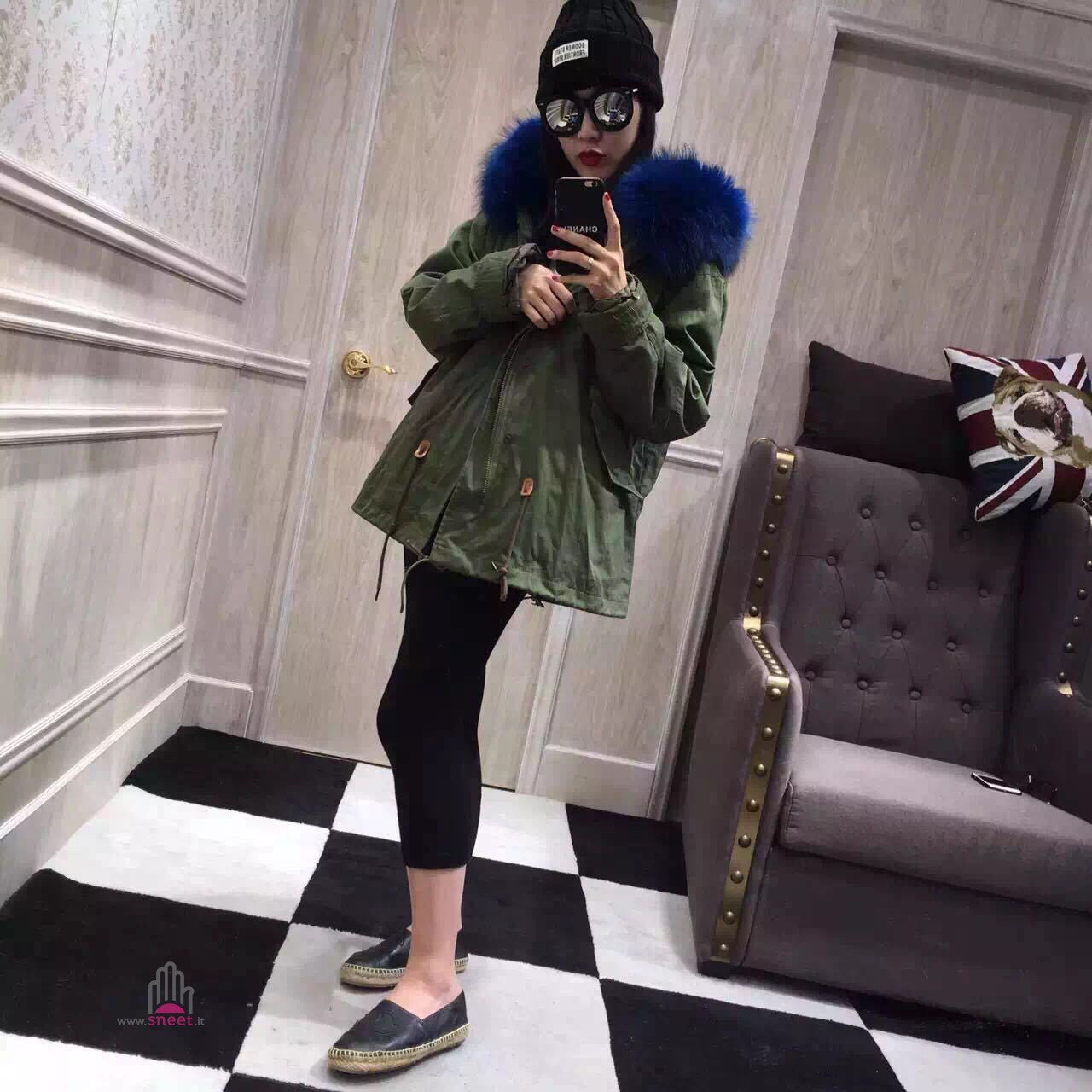 Parka corto interno blu