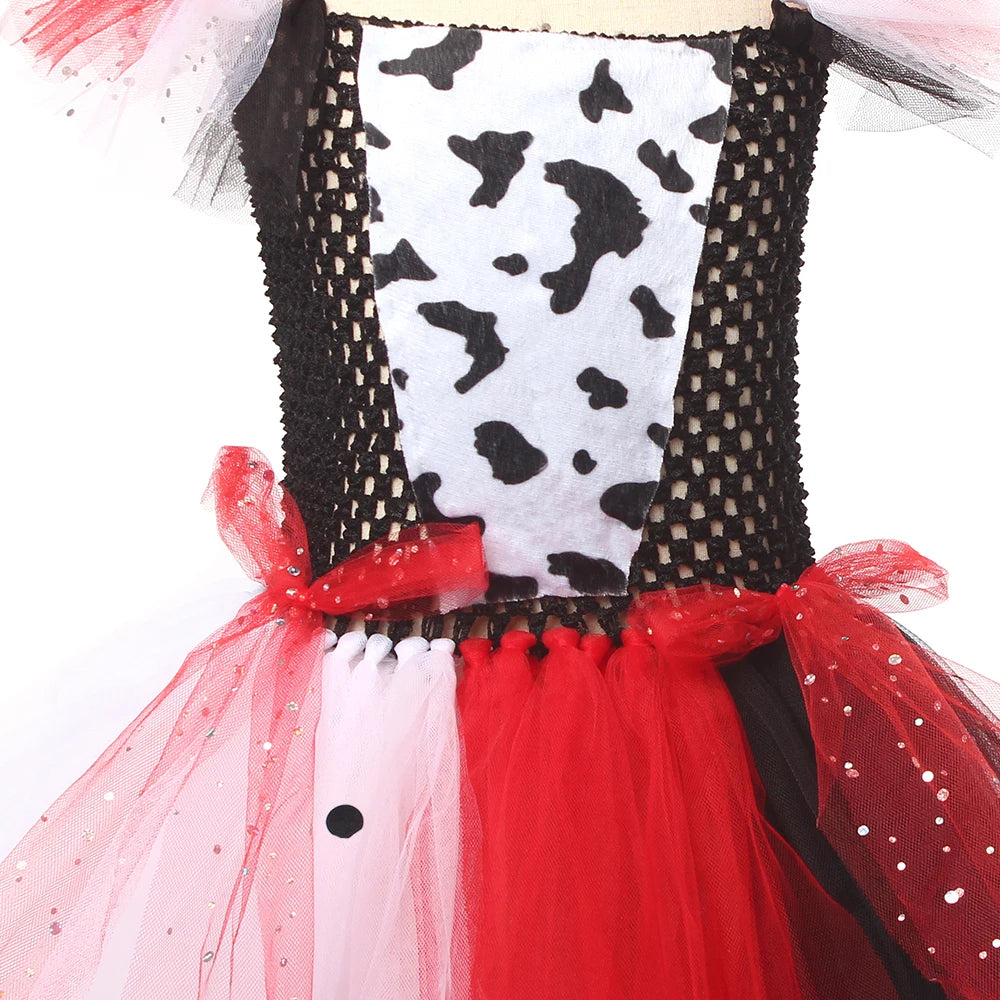 Costume dama dalmata bambina 
Abito tutù glamour con guanti