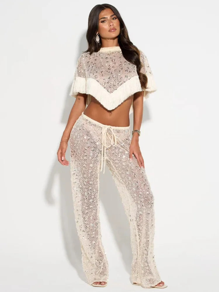 Completo gipsy-chic frange diamanti