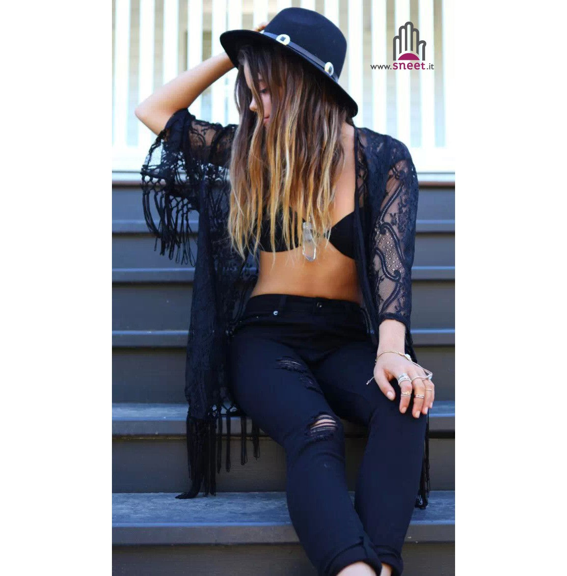 Kimono pizzo frange Junta