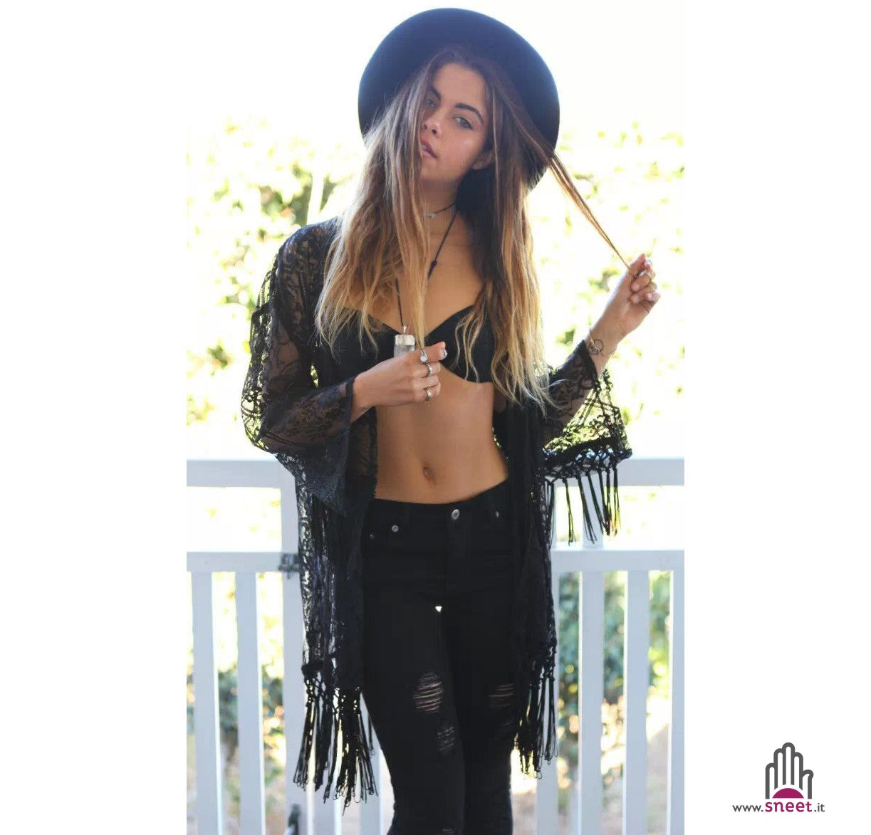 Kimono pizzo frange Junta