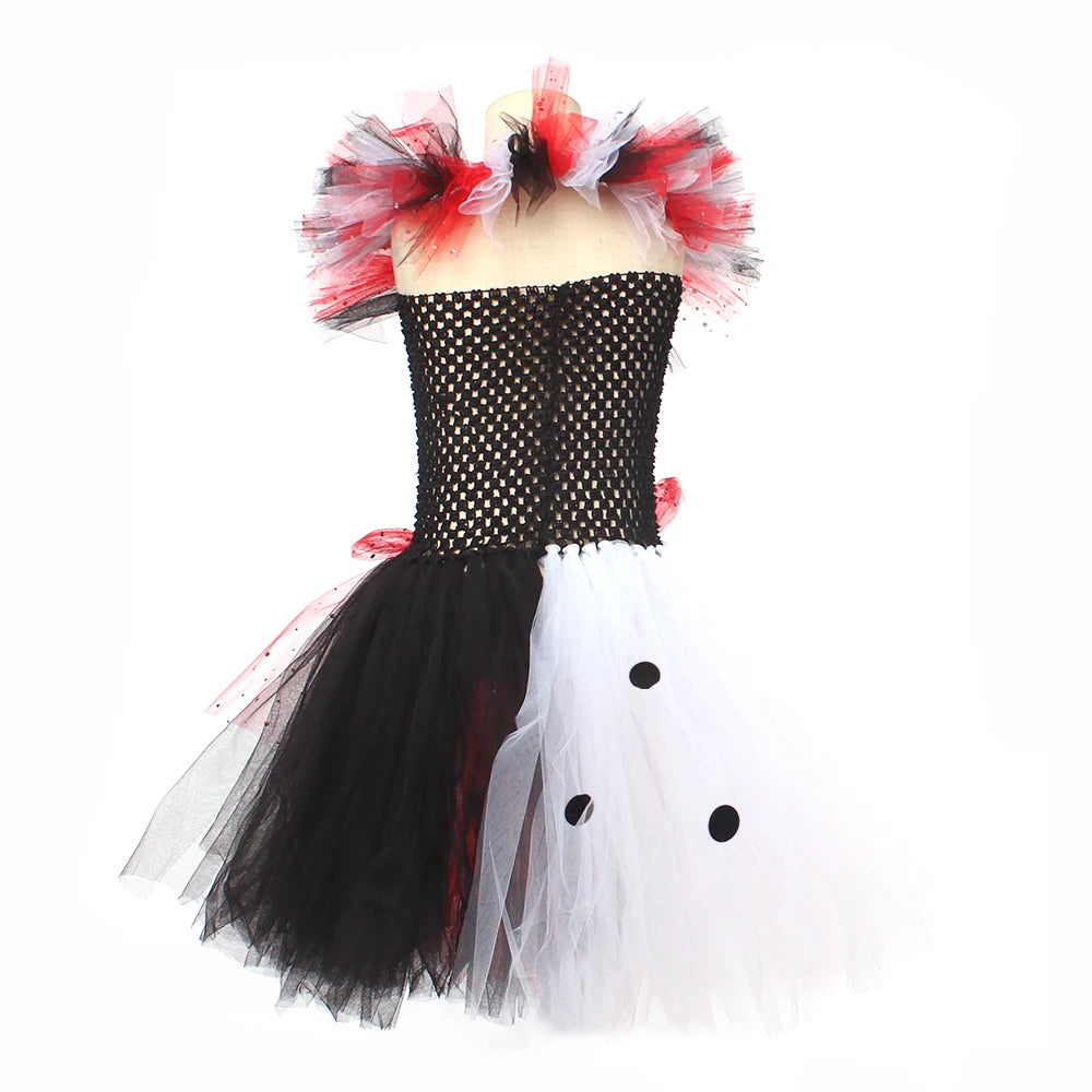 Costume dama dalmata bambina 
Abito tutù glamour con guanti