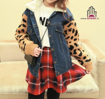 Giacca jeans maniche leopard