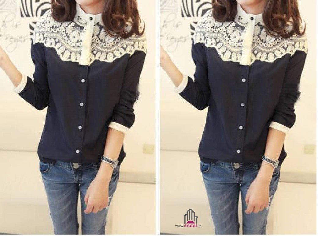 Camisa bicolor con encaje