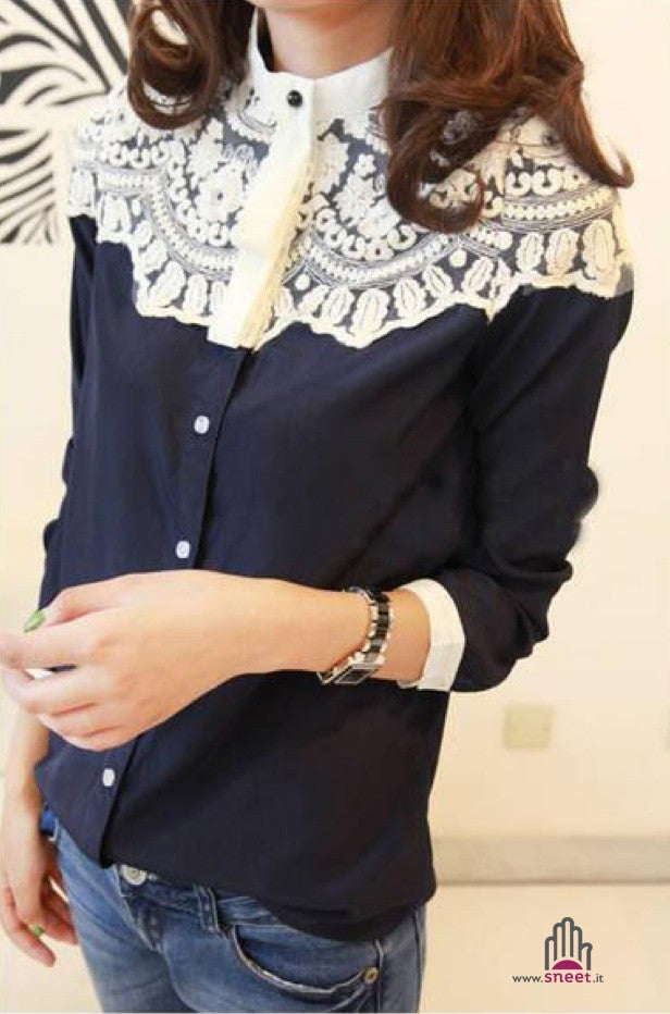 Camisa bicolor con encaje