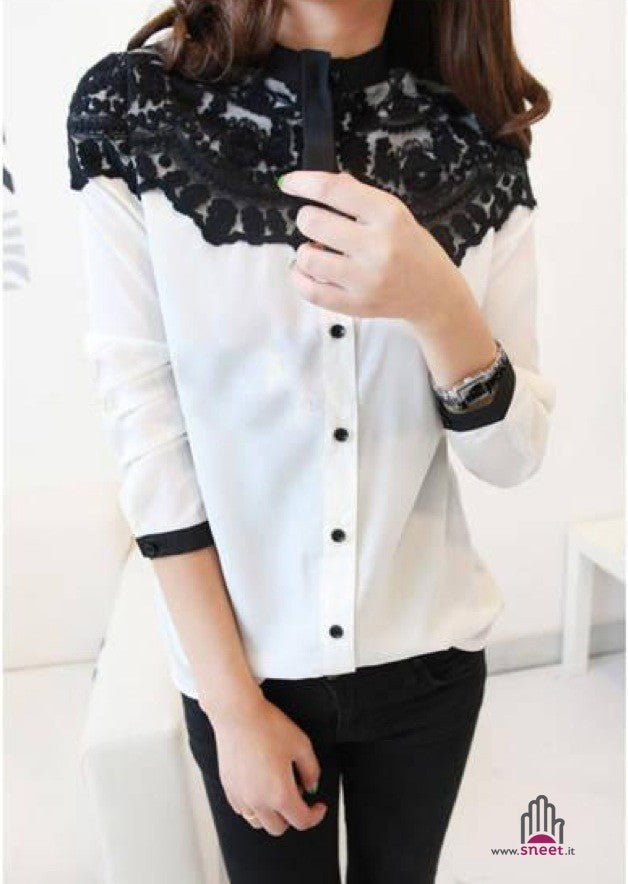 Camisa bicolor con encaje