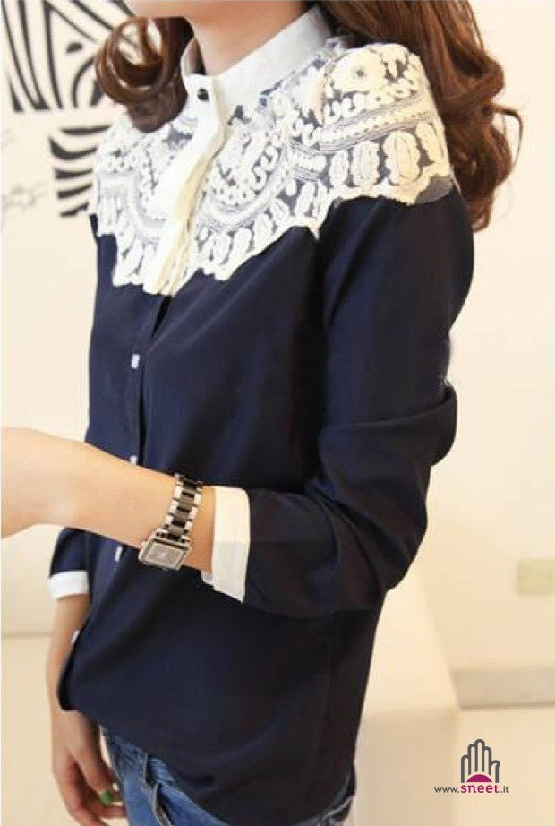 Camisa bicolor con encaje