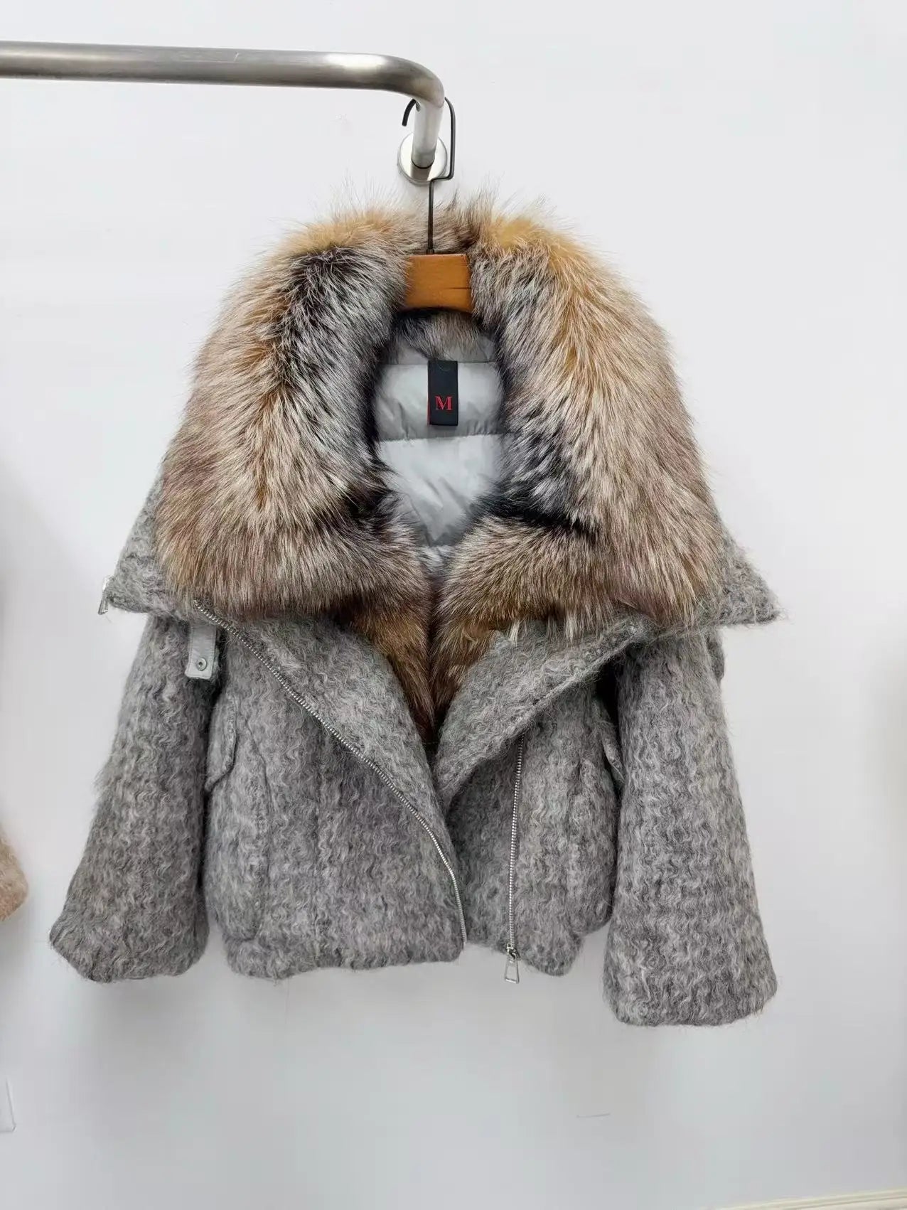 Parka corto in lana con maxi collo volpe - Kagrika