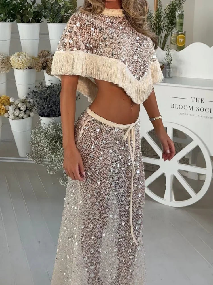 Completo gipsy-chic frange diamanti