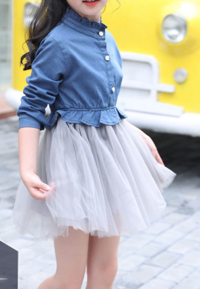 Denim-tulle baby dress